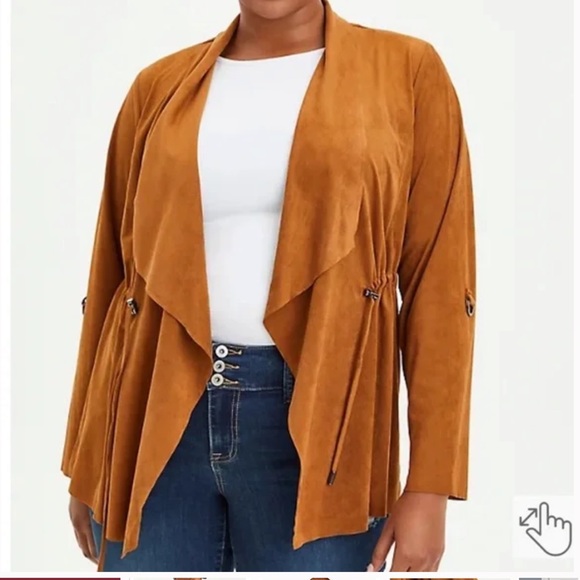 Cognac Suede Drape Jacket - Picture 1 of 4
